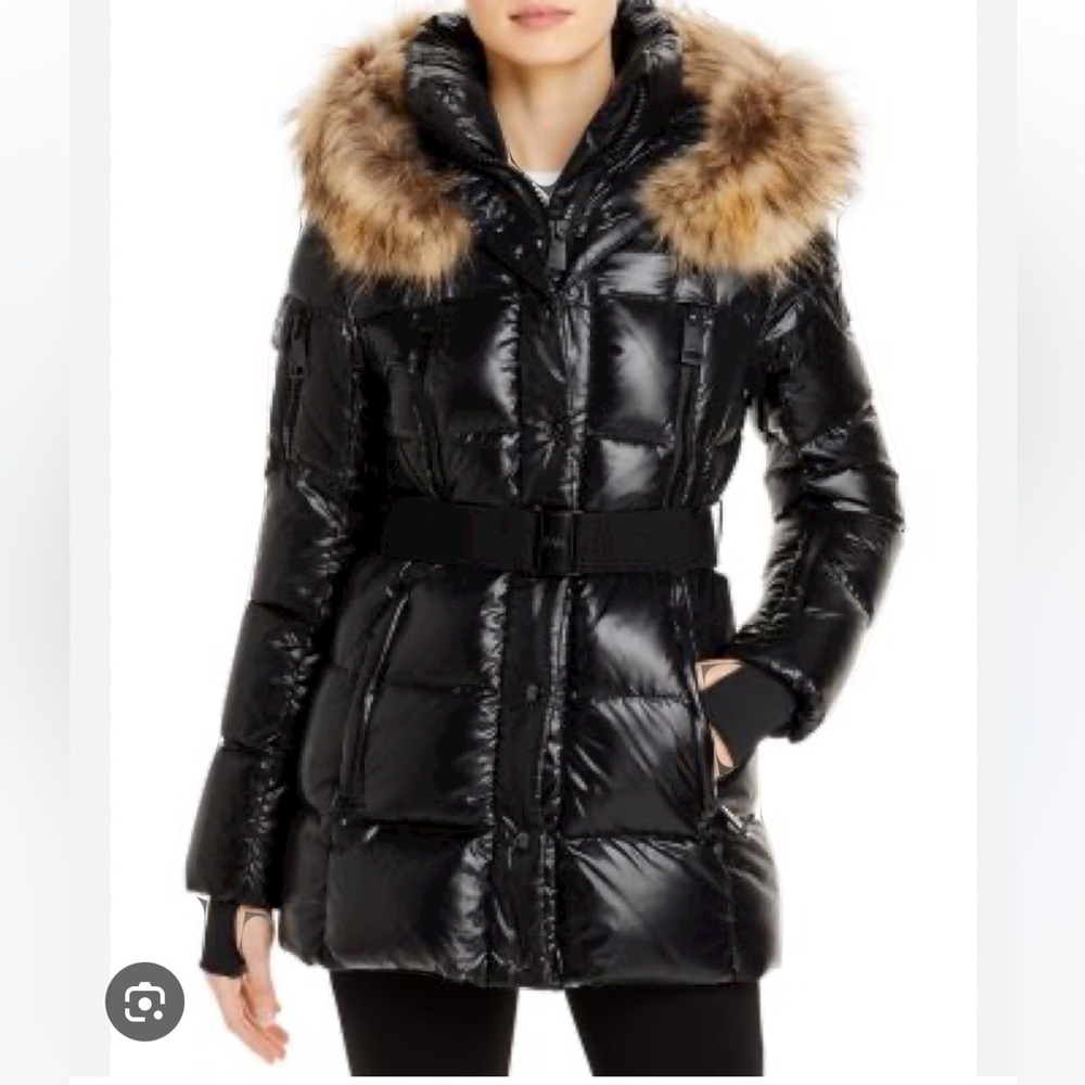 SAM Black Quilted Coat with Fur